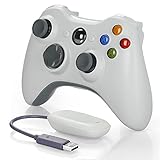 YTEAM Wireless Controller für Xbox 360, 2.4GHZ Dual Vibration Remote Gamepad Joystick für Xbox 360 Controller/PC/Windows 7/8 /10, mit Receiver Adapter (Weiß)