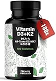 Vitamin D3 K2 5000 IE hochdosiert – 180 Tabletten – Premium 99,7+% All-Trans K2-MK7 – produziert in Deutschland