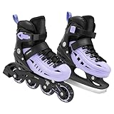 SPOKEY 4ONE Set 4in1 Inliner/Rollschuhe/Triskates/Schlittschuhe VERSTELLBAR | für Kinder und Jugendliche | Inlineskates umbaubar zu Rollschuhe | Größen: 29-33, 34-38, 39-43 (Violett, 39-43)