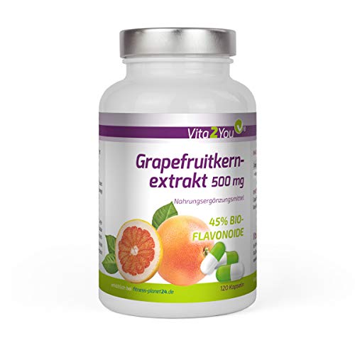 Grapefruitkernextrakt 500mg - 120 Kapseln - 45% Bio-Flavonoide - entspricht 225mg pro Kapsel - Hochdosiert - Premium Qualität