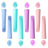 Eisformen Silikon 8 Stück Eisformen eis am stiel Silikonform Eistüten Eisformen Wassereis mit Deckel mit kleinen Holzlöffeln, Wassereis Formen Tüten Wiederverwendbar Popsicle Eisform für Wassereis