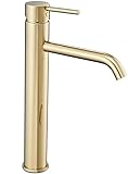 GTM Design Wasserhahn Bad Gold Hoch - Waschtischarmatur Bad - Armatur Waschbecken Gold - Einhebelmischer Badarmatur - Armatur mit Messing - PVD Gold glanz - 5x28x18,1 cm