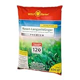 WOLF-GARTEN Rasen-Langzeitdünger „Premium“ LE 450 (mit Langzeitwirkung für 120 Tage, ohne Stoßwachstum, stärkt die Abwehrkräfte & Belastbarkeit des Rasens, ausreichend für 450 m2) 3830046