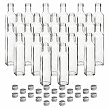 gouveo 24er Set Flasche 250 ml Maraska mit Schraubverschluss silberfarben - Leere Glasflasche zum Befüllen und Verschenken - Eckige Flasche für Likör, Schnaps, Essig, Öl (MFET250S)