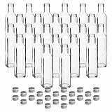 gouveo 24er Set Glasflasche 250 ml Maraska mit Schraubverschluss silberfarben - Leere Flasche 0,25 l zum Befüllen und Verschenken - Likörflasche, Schnapsflasche, Essigflasche, Ölflasche