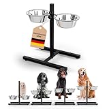 Oramics Hundebar Fressnapf Höhenverstellbar deluxe für Welpen und große Hunde mit zwei Edelstahl-Näpfen als Futternapf und Wasser-Napf