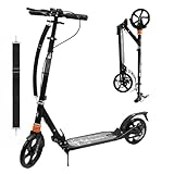 Habib Gruppe Cityroller Erwachsene, Nichtelektrischer Aluminium Tretroller Klappbar, 200mm Große Räder Scooter mit Doppel Federung, Höhenverstellbar Handbremse, 100kg Belastbar ab 14 Jahren - Schwarz