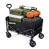 YEAUPE PRO Faltbarer Handwagen, 85-125L Volumen, 100KG Tragfähigkeit, inkl. 2 Flaschenhalter + Netztasche für Garten, Camping, Strand