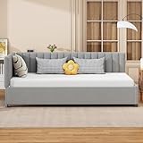 Luxeza Polsterbett Sofabett 90 * 200 Multifunktionsbett mit Lattenrost Hautfreundlicher Samtstoff (Grau)(ohne Matratze)