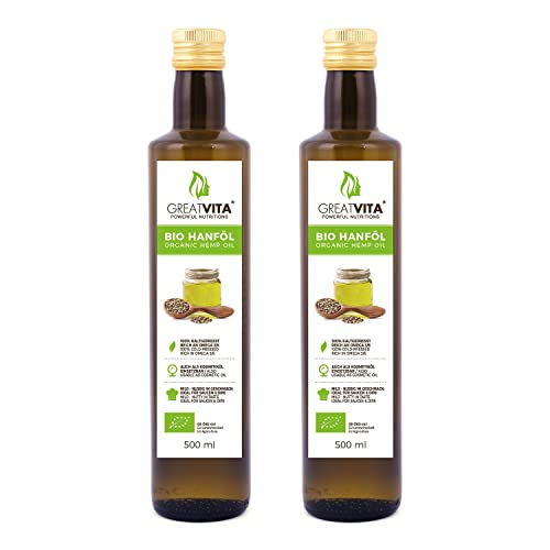 GreatVita Bio Hanföl, 100% rein & kaltgepresst, 2x (500 ml) Hanfsamenöl