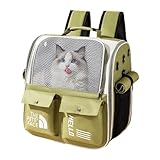 Reise-Haustier-Tragetasche, Welpentasche, Rucksack, Katzenrucksack, ideal für Haustierreisen, Wandern und tägliche Spaziergänge für kleine und mittelgroße Hunde, Katzen, 38 x 38 x 26 cm, Orange Blau