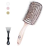 Haarbürste Wildschweinborsten, Für Alle Haartypen, Schmerzfreies Entwirren - Kopfhaut Massagebürste - Haarbürste Ohne Ziepen - Detangler Bürste Ideal für Kinder und Perfekt für Damen (Rosa)