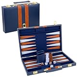 Gesserit Backgammon-Set 2 Spieler Klassisches Backgammon-Set für Erwachsene Brettspiel mit hochwertigem PU-Lederetui Tragbares und Reise-Backgammon-Set (Marineblau, 15 Zoll)