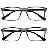 OPULIZE Ink Lessebrille 2er Pack Groß Rechteckig Rahmen Federscharniere Kratzfest Transparent Grau Schwartz Bügeln Herren Damen RR4-7 +1.50