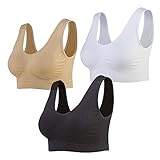 Lemef Damen Seamless Sport BH mit Merfarben Wohlfühl-BH, 1*weiß,1*schwarz,1*hautfarben, XL