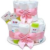 MilaBoo® 2-stöckige Windeltorte Mädchen mit Premiumprodukten von HIPP I Besonderes Geschenk zur Geburt I Persönliches Babygeschenk zur Taufe und Babyparty (rosa)