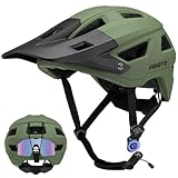Favoto Mountainbike Fahrradhelm mit Schirm Leicht - Doppelte Inmould Technologie MTB Helm für Damen Herren Rennradhelm L(59-61cm) Verstellabr Armeegrün