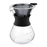 YunNasi Pour Over Kaffeebereiter Hand Kaffee Edelstahl Handfilter aus Glas mit Permanentfilter (400ML) Schwarz