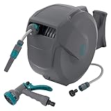 ECD Germany Schlauchaufroller 30m+2m, Schlauchtrommel, Wand-Schlauchbox RollUp mit Arretierstop und 9 Sprühfunktionen, 180° Schwenkbar, Automatischer Wasser Gartenschlauch-Aufroller zur Wandmontage