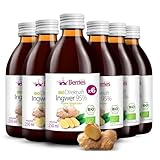 BIO Ingwersaft 6er Pack (6x250ml) - BIO purer Ingwer-Direktsaft - Kaltgepresst Ingwer Muttersaft - ohne Farbstoffe, ohne Zucker, ohne GMO, ohne Konservierungsstoffe- Vegan, Vegetarisch- BerriesPolska®