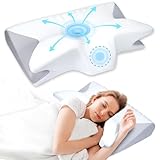 Hexus Halswirbel-Nackenkissen zur Linderung von Nackenschmerzen, Memory-Schaum-Kissen, konturiertes Bettkissen zum Schlafen, geruchloses, ergonomisches orthopädisches Nackenstützkissen für Seiten-,