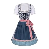 Midi Dirndl Damen Oktoberfest Outfit Irisch Trachtenkleid Damen Kleid Bayerische Tracht Dirndlkleid mit Spitze Trachtenmode inkl. Dirndlbluse für Karneval Besondere Anlässe