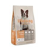 Amazon-Marke: Lifelong - Hundefutter für ausgewachsene Hunde (Adult) aller Rassen, Fein zubereitetes Trockenfutter reich an Huhn und Reis, 5 kg (1er-Pack)