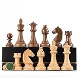 A&A Staunton-Schachfiguren aus Holz, dreifach gewichtet, mit 2 extra Queensize-Betten, Kingsize-Höhe 9,5 cm, 2 Aufbewahrungstaschen, natürliches Walnussholz