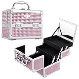 Joligrace Kosmetikkoffer Schminkkoffer Make up Koffer Beauty Case Kosmetik Make up Organizer Koffer Mit Schlüssel und Spiegel Nagelkoffer Verschließbar Multikoffer,Rosa