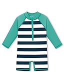 Baby Langarm UV Shirt mit Reißverschluss UPF 50+ Rundhals Badebekleidung Grün & Streifen 6-12 Monate