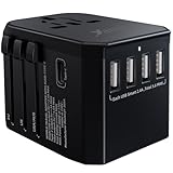 Reiseadapter Reisestecker Universal 224 Ländern Travel Adapter, 2000W Fast Charge Weltweit mit 4 USB Ports + Type C + AC Reise Steckdosenadapter Steckdose International für USA Europa UK Asia usw