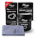 Hagerty Set Silver Clean Schmucktauchbad + Silver Cloth Schmuck Reinigungstuch für Silberschmuck und versilbertem Schmuck I Effektiver Schmuckreiniger und Poliertuch für erneuerten Glanz und Pflege