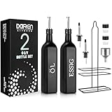 DaiRen Kitchen öL und Essig Spender Flasche 500ML Glas-Set, Olivenöl-Flaschenspender mit Caddy Halter und Edelstahl-Ausguss, Schwarz, 2-teiliges Set (Typ 2)