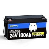 WattCycle 24V 100AH LiFePO4 Lithium Batterie, Deep Cycles Akku mit Low-Tem Schutz, Max. 2560W für netzunabhängige Solarsysteme, ideal für Trolling-Motoren, Wohnmobile, Wohnwagen, Haushalt