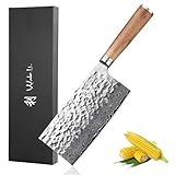 Wakoli Damast Chinesisches Kochmesser Chai Dao – 17,5 cm Klinge aus 67 Lagen Damaststahl mit VG10-Kern, Hammerschlag, Nussbaumholzgriff, extra scharfes Damastmesser, in Geschenkbox