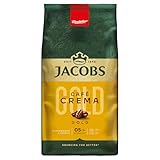 Jacobs Café Crema Gold Kaffeebohnen 1kg – Vollmundig, Aromatisch, Fruchtige Note, Arabica & Robusta Bohnen, Intensität 5/10, ideal für Café Crema