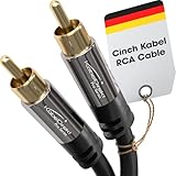 KabelDirekt – 5 m – Cinch-Subwoofer-Kabel, 1 Cinch auf 1 Cinch, Audio/Digital/Video (Koax-Kabel, RCA-Stecker/Stecker, für Verstärker/HiFi, Audiosignal oder Composite-Video, 75 Ohm, schwarz)