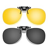 Hifot Sonnenbrille Aufsatz Clip on Sonnenbrille 2 Pack, Flip up Polarisiert Sonnenbrille für verschreibung, randlose Myopie Sonnenbrille für Frauen und Männer