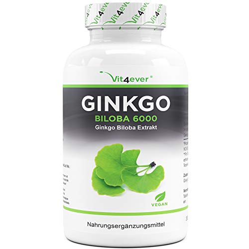 Ginkgo Biloba 6000 mg - 365 Tabletten - Premium: Mit Flavonglykoside + Ginkgolid-Terpenlactone & frei Ginkgolsäure - Ohne unerwünschte Zusätze - Laborgeprüft - Hochdosiert - Vegan