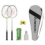Kawasaki Badminton Schläger Set 2, Profi Badmintonschläger Set mit 3 Bällen, 1 Schlägertasche, 2 Federballschläger für Training, Sport und Unterhaltung