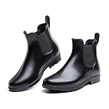 Hitmars Gummistiefel Damen Chelsea Boots Gartenschuhe Rain Boots Regenstiefel Segelstiefel Wasserdicht Regenschuhe Halbgummistiefel Schwarz EU39