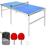 EasyPong® | Ping Pong Tisch Blauw | 182x91cm | Premium Qualität | Leicht zu transportieren | Stabil | Ideal für Outdoor & Indoor | 2 Schläger + 4 Bälle | Tischtennis | 100% Fun | OriginalCup®