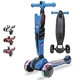Kinderroller LED Leuchträder, 3 Rad Tretroller - Klappbar, Höhenverstellbar, Mädchen & Jungen, Scooter 3-12 Jahre, bis 100kg - Blau