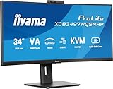iiyama Prolite XCB3497WQSNPH-B1 Curved 1500R 86.7cm 34“ VA LED-Monitor UWQHD HDMI DP-in/Out DaisyChain USB3.2 USB-C Dock 95W RJ45 (LAN) KVM Höhenverstellung Adaptive Sync Windows Hello Webcam schwarz