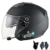 Motorradhelm Klapphelm mit Bluetooth Herren Damen ECE-zertifizierter Motorrad Jethelme Integrierter Bluetooth-Helm mit Anti-Fog-Doppelspiegel Rollerhelm Scooterhelm (Color:B,Size:M=57-58CM)