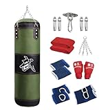 Fonowx Boxsack zum Aufhängen, unbefüllter Beutel, Knöchelschutz mit Boxhandschuhen, Boxsack, Boxsandsack für Erwachsene, Bodybuilding, MMA, Grün 120cm