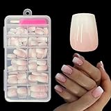 ZAHRVIA Falsche Nägel Tips Set -Französisch Falsche Nägel - 120 Stück Weiß Rosa Gradient Kurz Square Design Künstliche Nägel Ballerina Nail Art Manicure Fake Nails (Short Gradient Pink)