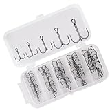 Drillingshaken-Set, Hartstahl, stark, scharf, rund, gebogen, für Köder, Salzwasser, 50 Stück