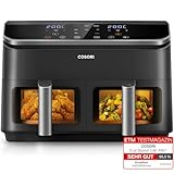 COSORI Heißluftfritteuse 2 Kammern Airfryer, 8-in-1 Dual Zone Air Fryer XXL 8,5 L, Heissluftfritteuse Doppelkammer mit Sichtfenster für ausgewogene Mahlzeit, 50 Rezepte, energiesparend, 1-5 Personen