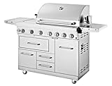 METRO Professional Profi-BBQ-Küche, Gas-Grill aus Edelstahl mit 4 + 3 Brenner und Grill Abdeckhaube, silber, 5kg Gasflasche, für Indoor & Outdoor, Balkon, Camping, Garten, Gasgrill